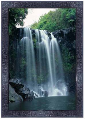 pnf Poster And Frame Vastu Waterfall Landscape Scenery Wooden Photo Frame For D�cor Digital Reprint 14 inch x 10 inch Painting
