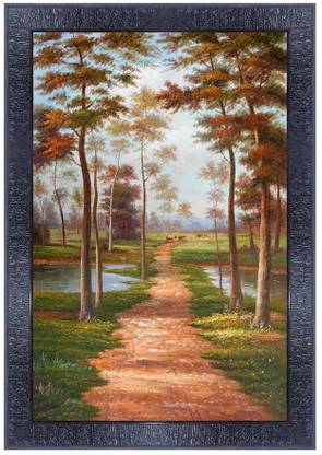 pnf Hand Painted Landscape Scenery Wood Photo Frames with Acrylic Sheet (Glass) 6131 Digital Reprint 14 inch x 10 inch Painting