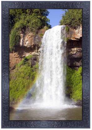 pnf Poster And Frame Vastu Waterfall Scenery Wooden Photo Frame | Home Decor Item Digital Reprint 14 inch x 10 inch Painting