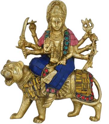 DAS TRADERS Brass Large Durga Idol Hindu Goddess Brass Sculpture Maa Durga Decorative Showpiece  -  25 cm