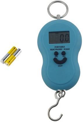 Qozent New Classic Digital Heavy Duty Luggage Weigh Machine Portable, hook type , 50Kg Weighing Scale (Sky Blue)Smiely - with Batteries Weighing Scale