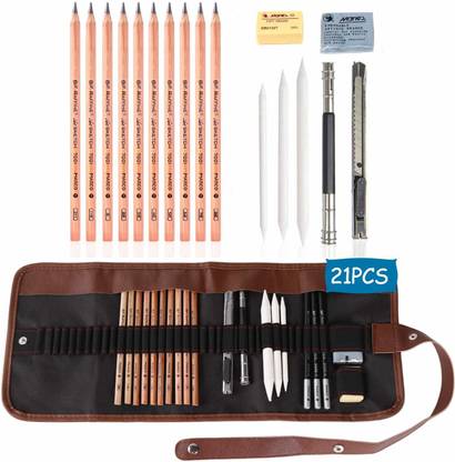 Futurekart Sketching Pencil Set,Drawing Art Tool Kit with Graphite Pencils(21 Pieces with Canvas Rolling Pouch)