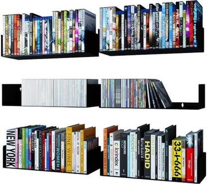 MandU Wall Mount Metal U Shape Shelf Book CD DVD Storage Display Bookcase Black Pack of 6 Metal Open Book Shelf
