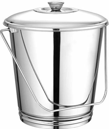 Swertia Silver Bucket with Lid for Kitchen Multipurpose Leak Proof Buckets Food Grade Storage Balti with bucket lid - 10 L Steel Bucket