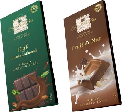 द रिच बॉक्स Dark Chocolate With Roasted Almond Bar and Fruit n Nut Chocolate Bar, Two Bars 100gm each