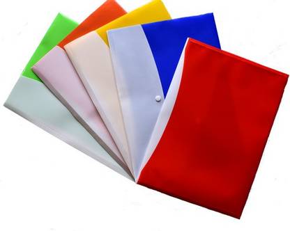 JOY BOX PVC Double Pocket Front and Back Document File Bag,Folder with Snap Button Organizer, Clear Bag for Papers, (Pack of 5 Piece All 5 Color)
