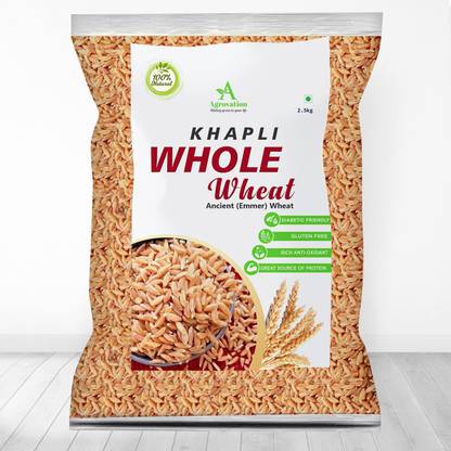 AGROVATION Khapli Wheat Whole Grain - 7.5kg (Emmer Wheat, Long Grain Wheat) | Low Gluten & Diabetics Friendly Whole Wheat