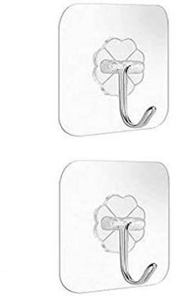 NEW WARE (Pack of 2) Self Adhesive Heavy Duty Hooks,Transparent Sticky Wall Hooks Hangers with 10 kg Load Capacity,Waterproof Hanger for Kitchen/Bathroom appliances,Multi Purpose Holder Hook 1