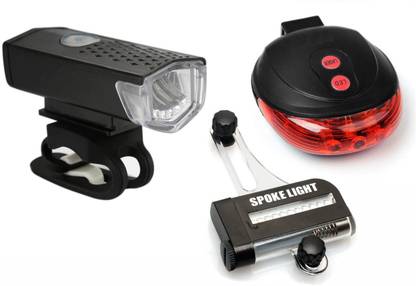 Protos India.Net Bicycle LED Light, Spoke Light 30 Patterns Light, Laser Tail Light (Combo) LED Front Rear Light Combo