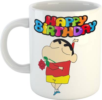 Clovez Happy Birthday Shinchan Style Ceramic Coffee (325 ml) Ceramic Coffee Mug