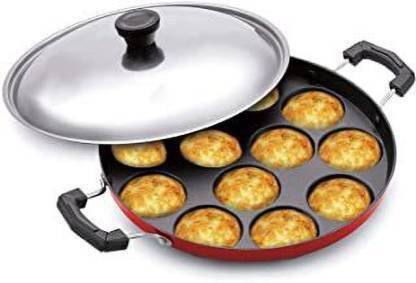 BIGWIN Non Stick 12 Cavity Appam Maker idli maker with Lid Paniarakkal with Lid 1 L capacity 24.3 cm diameter