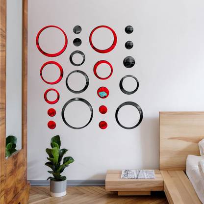 Sticker Daddy 50 cm 20 Ring And Dots Red Black wall mirrors|acrylic stickers|mirrors.528 Self Adhesive Sticker