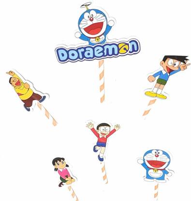 BRIGHTAIL INFRA Doraemon Cake Topper | Colour | Set of 6. Cake Topper