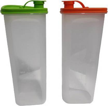 TUPPERWARE Slim line 2L Transparent bottle ( green + orange lid ) set of 2 2000 ml Bottle