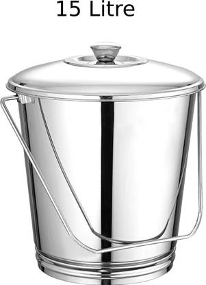 Swertia Stainless Steel Bucket with Lid for Kitchen Multipurpose Leak Proof Buckets Food Grade Storage Balti with bucket lid 15 L Steel Bucket