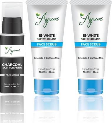 Aysun Charcoal Face Serum & BI-White Face Scrub Combo Pack of 3