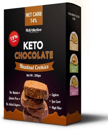 NUTROACTIVE Keto Chocolate Hazelnut Cookies | 0.5g Net Carb per Cookie | Zero Sugar | Gluten Free Snacks- 200g Cookies Biscuit