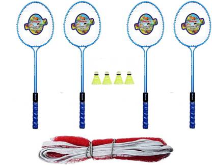 omexx Tiger 5000 4 Racquets with 4 Piece Plastic shuttlecock and 1 NET Badminton Kit