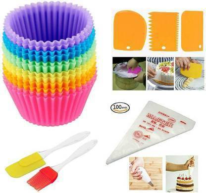 swarupachal cake baking tool set 2 pcs silicon cup set * 3 scrapper * oil brush set * 20 pcs piping bag Kitchen Tool Set