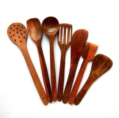 Ruby Perl Non chemical , non toxic wooden spoon set of 7 for kitchen lovers Wooden Serving Spoon, Cream Spoon, Dessert Spoon, Ice-cream Spoon, Salad Spoon Set