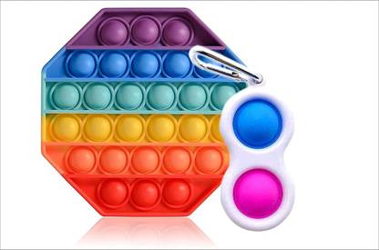 HIM TAX Pop It Fidget Toys,Push Pop Bubble Fidget Sensory Toy,Autism Special Needs Silicone Stress Relief Toy ((Hexagon Rainbow&Keychain 1))