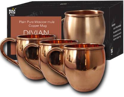 Divian Plain Pure Copper | copper mug | Pack of 3 Copper Beer Mug