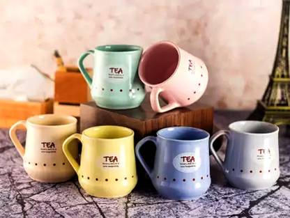 Turtle King Lota Coffee/Tea With Handle Multi Color 6pc (100Ml Approx) Ceramic, Bone China Coffee Mug