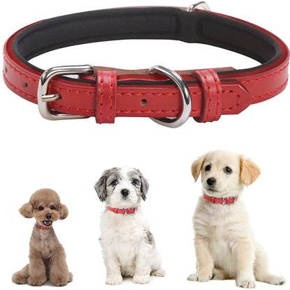 SHAFIRE Adjustable Dog Collar for Medium Dogs, Leather Dog Neck Belt for Puppy,Waterproof and Breathable Function,Diving Cloth Lining Collar Belt for Dogs(L, Red) Dog & Cat Collar & Leash