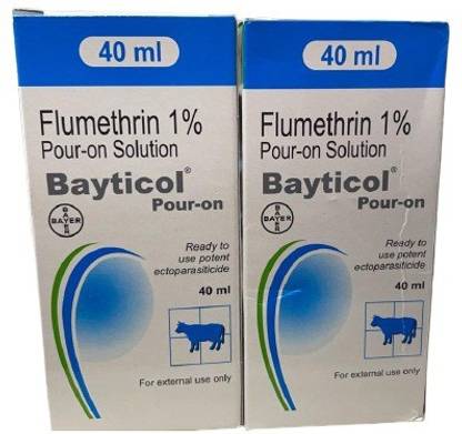 Bayer Bayticol Pour on for Cow, Buffalo, Dog, Cat to remove parasite , Insects on animal skin/Fur (Pack of 2) Pet Dewormer