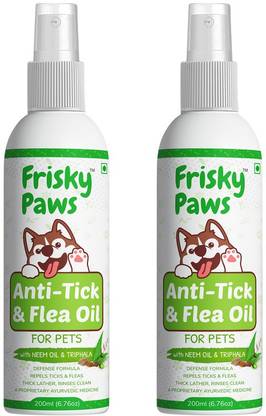 Frisky Paws Anti-Tick & Flea Oil Spray | Treatment and Repellent Spray for Dogs, Puppies, Cats of All Breeds with Neem Oil, Aloe Vera, Triphala - 400ml… Flea and Tick neem Dog Shampoo