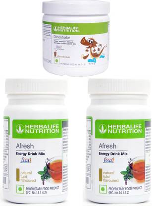 Herbalife Nutrition CHILDREN HEALTH DINOSHAKE CHOCOLATE FLAVOUR +AFRESH TULSI 2PCS SET OF 3 PCS Plant-Based Protein