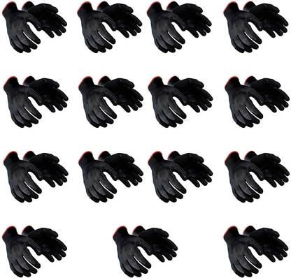 QTM 15 PAIR Nylon Nitrile Coated Anti Slip Grip Oil Resistant Industrial Working Hand Gloves Nitrile Safety Gloves. Multipurpose Cotton Daily Use Safety Hand Gloves Reusable Washable Grip Coating Anti Cut Resistant For Bike Riding Virus Protection Garden Gardening Heavy Duty Industrial Construction Work Nitrile  Safety Gloves