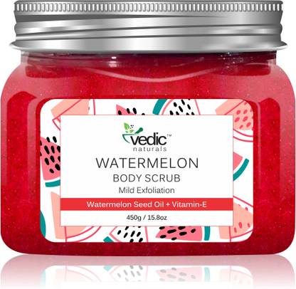 Vedic Naturals Watermelon Body Scrub 450gm | Tan Removal | Removes Dead Skin | Exfoliation | 100% Organic Scrub