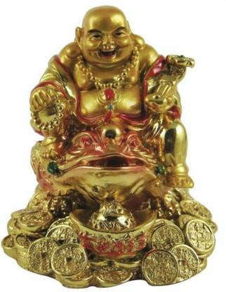 DLM FENG SHUI LAUGHING BUDDHA ON frog, FROG Happy Man for Good Luck, Wealth, Prosperity at Home, Office Decorative Showpiece FROG KUBER 8 cm Decorative Showpiece  -  8 cm