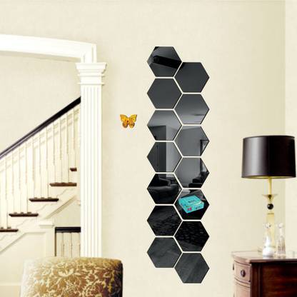 BEST DECOR 50 cm 14 Hexagon Black 10 Butterfly Golden-BD229 Glow in the Dark Sticker