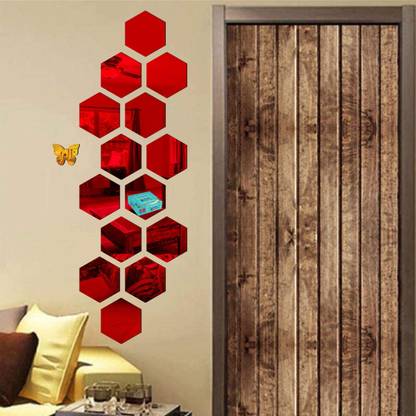 Hello Daddy 90 cm 14 Hexagon Red With 10 Butterfly Golden Self Adhesive Sticker