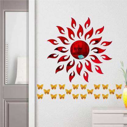 FUTURE HUB 17.78 cm Sun Flame Red 20 Butterfly Golden-118-FH Self Adhesive Sticker