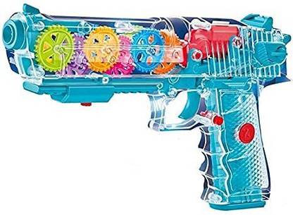 Rahul acme Transparent Glow Gun with Musical Blaster with Moving Gears Concept Gun Toys with Colourful Flashing Light (Multicolor) Water Gun