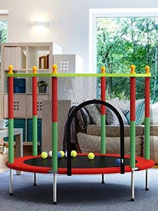 बेबीगो 55 inch / 1.4 Meter Kids Trampoline with Safety Enclosure Net & Spring Pad use Indoor & Outdoor for Exercise and Fun-Premium Trampoline