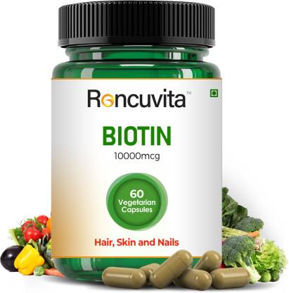 RONCUVITA Biotin 10000 mcg Maximum Strength, 60 Vegetarian Capsule for Hair, Skin and Nails