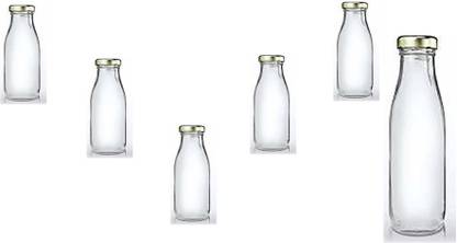 AJAY CENTER Glass Juice Bottles with golden lid Clear Containers for Juicing, Smoothies 1000 ml Bottle