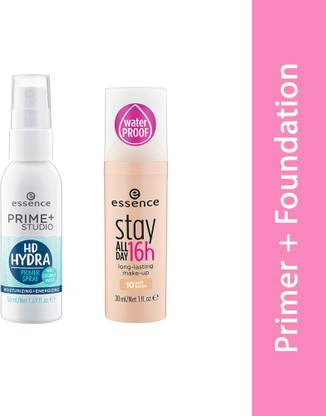 ESSENCE Prime + Studio Hd Hydra Primer Spray + Stay All Day 16H Long-Lasting Make-Up 10