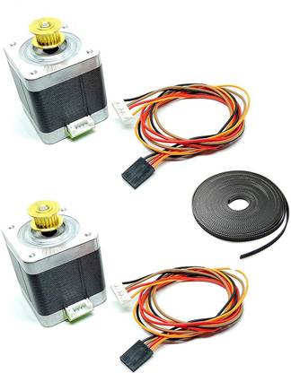 INVENTO 2Pcs Nema 17 5 Kg-cm Bipolar Stepper Motor with inbuilt 20 teeth GT2 Pulley + 4mtr GT2 Belt for CNC Robotics 3D Printer Automotive Electronic Hobby Kit