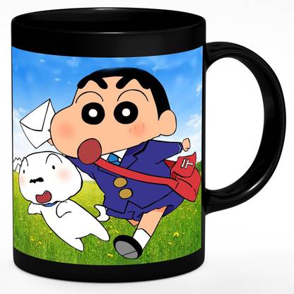 CHHAAP Shinchan Running HD Printed Black Microwave Safe Ceramic Coffee Mug