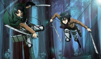 Anime Attack On Titan Levi Ackerman Mikasa Ackerman Matte Finish Poster Paper Print