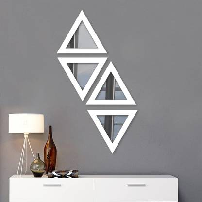 Painting Mantra Set of 4 triangle shape decorative mirror Pack of 4  (White) at Rs. 100