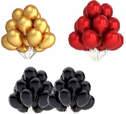 Giftzadda Solid Red, Golden & Black Decorative Metallic Balloons Latex Balloons for Anniversary Birthday Wedding Engagement Festival Party Decorations Pack of 50 Balloon