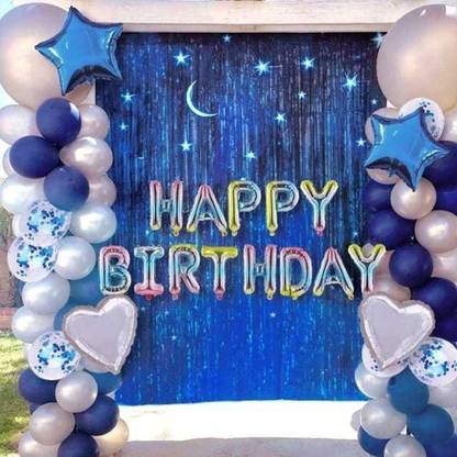 Nayugic Rainbow Happy Birthday Foil Balloon 2 Curtains 30 White Blue 5 Confetti Balloons 2 Hearts 2 Stars Set of 60pcs for Birthday Party Baby Shower Happy Birthday for Kids
