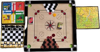 RAS Carrom Board size 26X26 with Ludo and Chess with Snake & Ladder Board,UNO Cards Combo pack Board Game Accessories