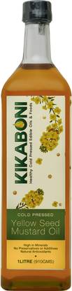 Kikaboni Cold Pressed Yellow Seed Mustard Oil 1L Mustard Oil Glass Bottle